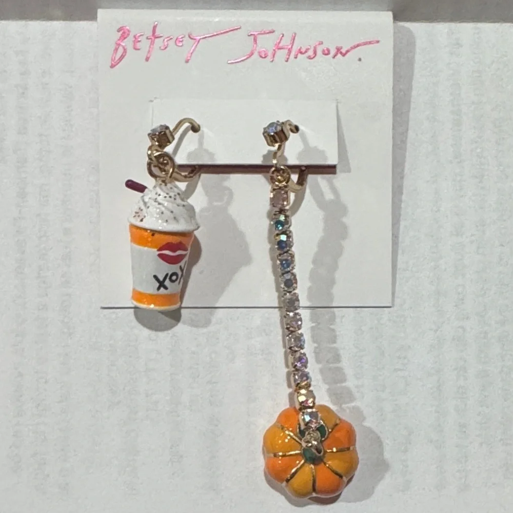 Betsey Johnson Orange Pumpkin and Drink Earrings
